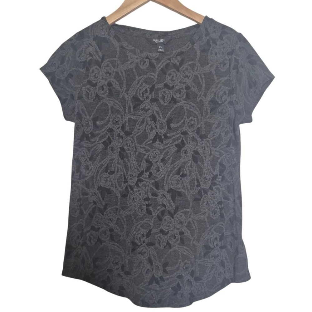 Simply Vera Vera Wang Grey Short Sleeve Floral T-Shirt Size XS